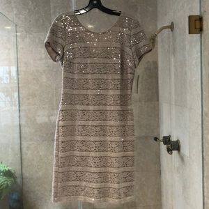 Nude sequin lace cocktail dress
